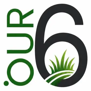 Our 6 Landscaping logo featuring a large black number six with green grass, representing a trusted veteran-owned property care partner in Westlake, Ohio.
